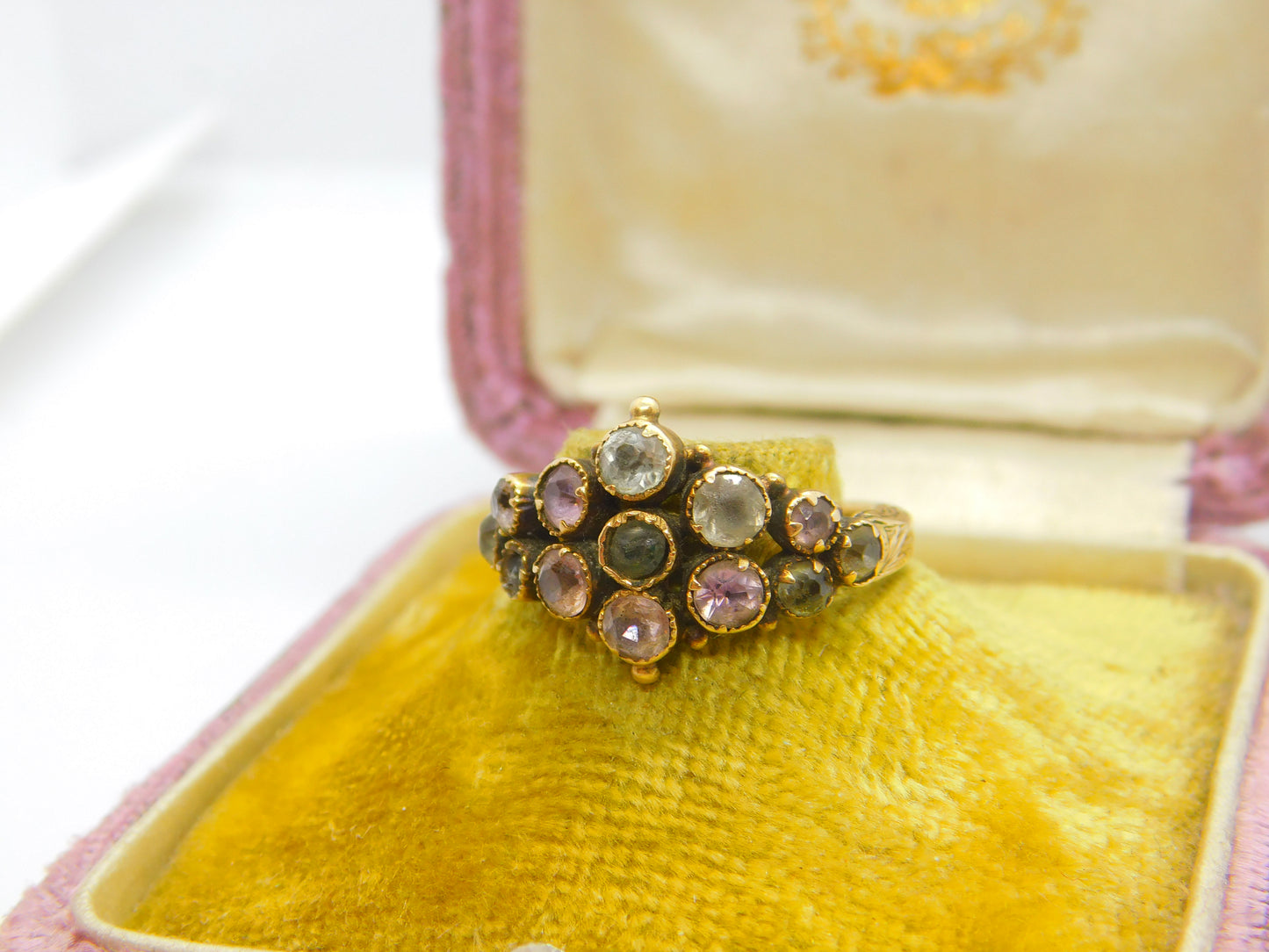 Georgian 15ct Yellow Gold Tourmaline Set Floral Cluster Ring c1800 Antique