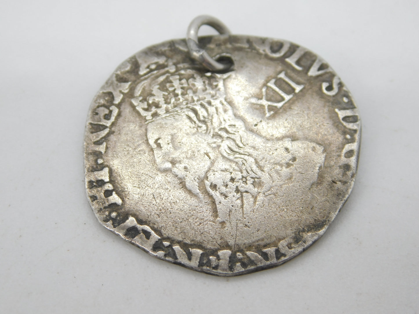 King Charles I .925 Silver York Mint Shilling Coin Fob Pendant Antique 1643-44