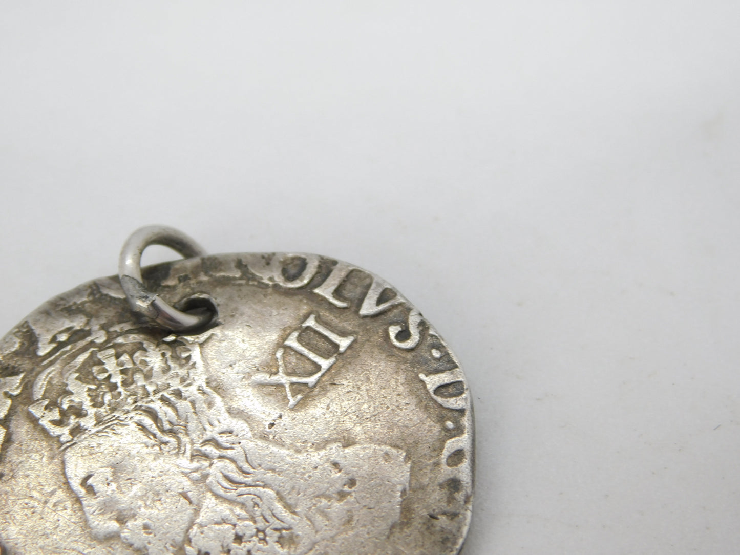King Charles I .925 Silver York Mint Shilling Coin Fob Pendant Antique 1643-44