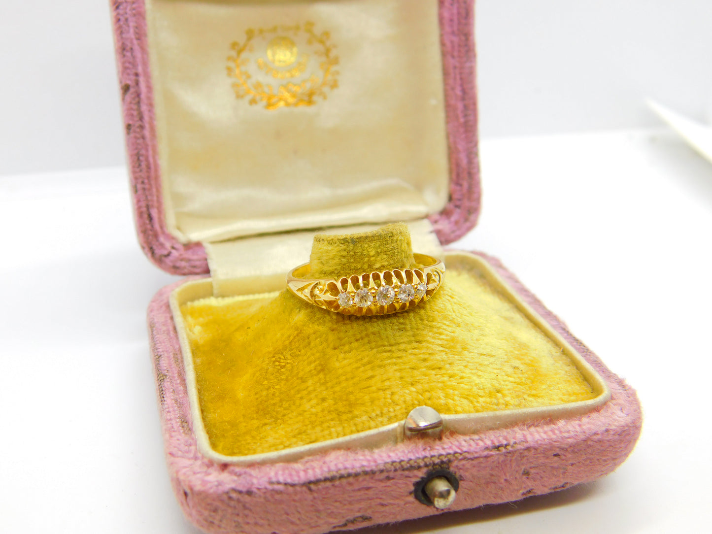 Edwardian 18ct Yellow Gold 0.3ct Five-Stone Diamond Boat Ring 1910 Birmingham