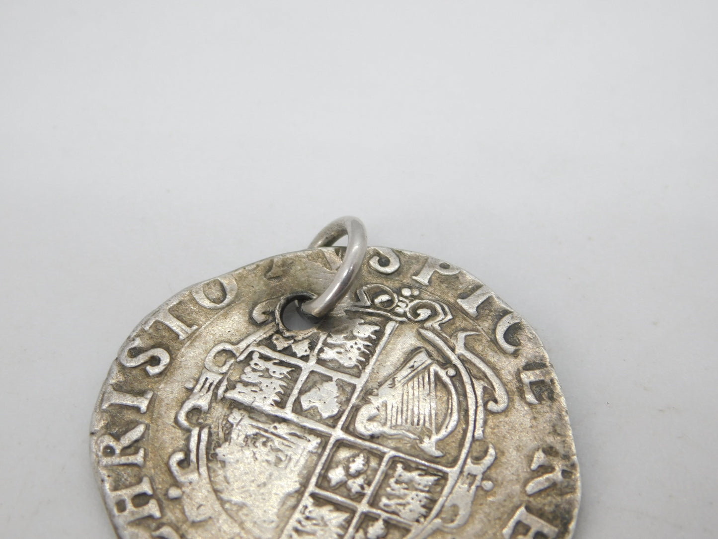 King Charles I .925 Silver York Mint Shilling Coin Fob Pendant Antique 1643-44