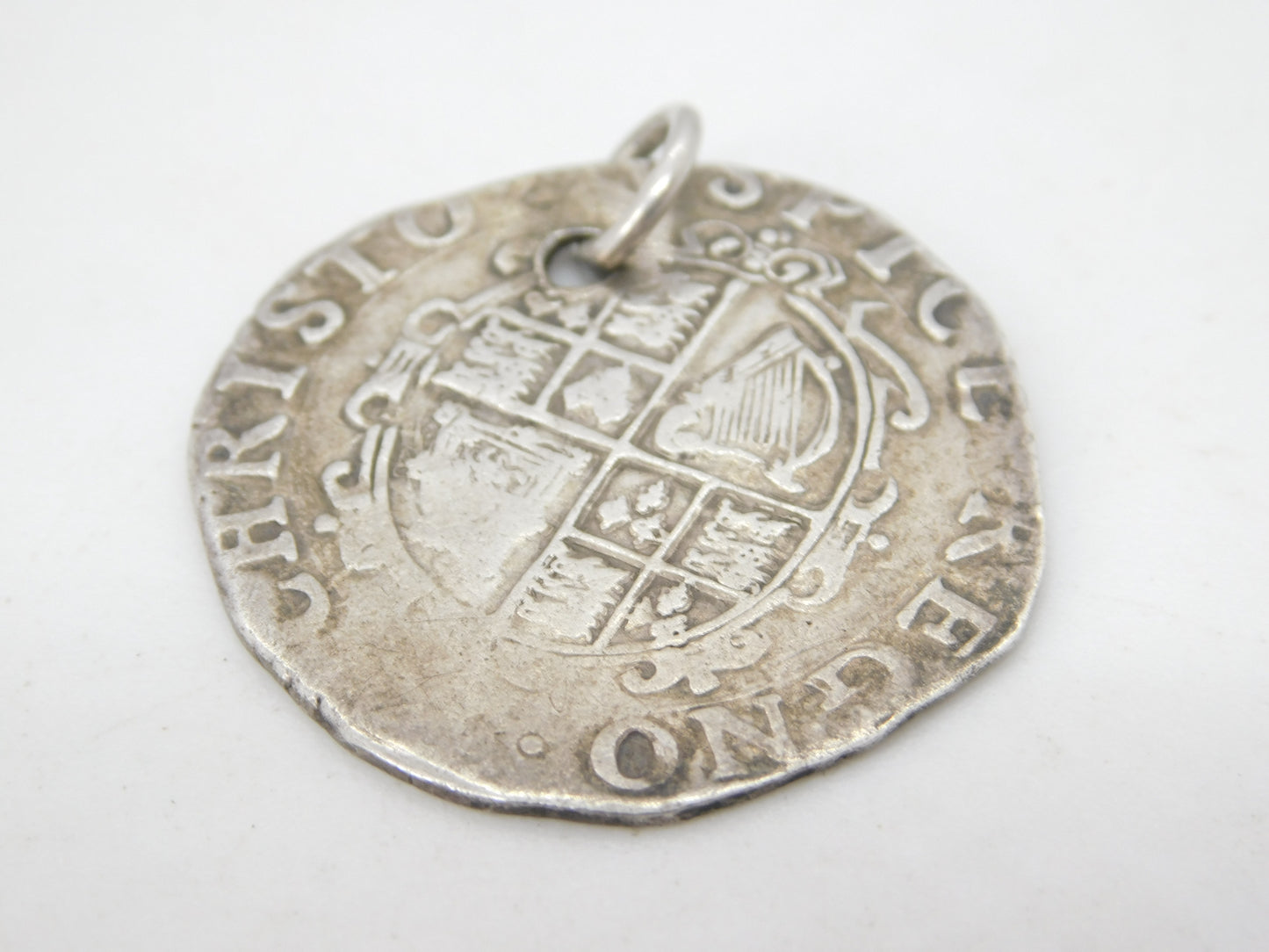King Charles I .925 Silver York Mint Shilling Coin Fob Pendant Antique 1643-44