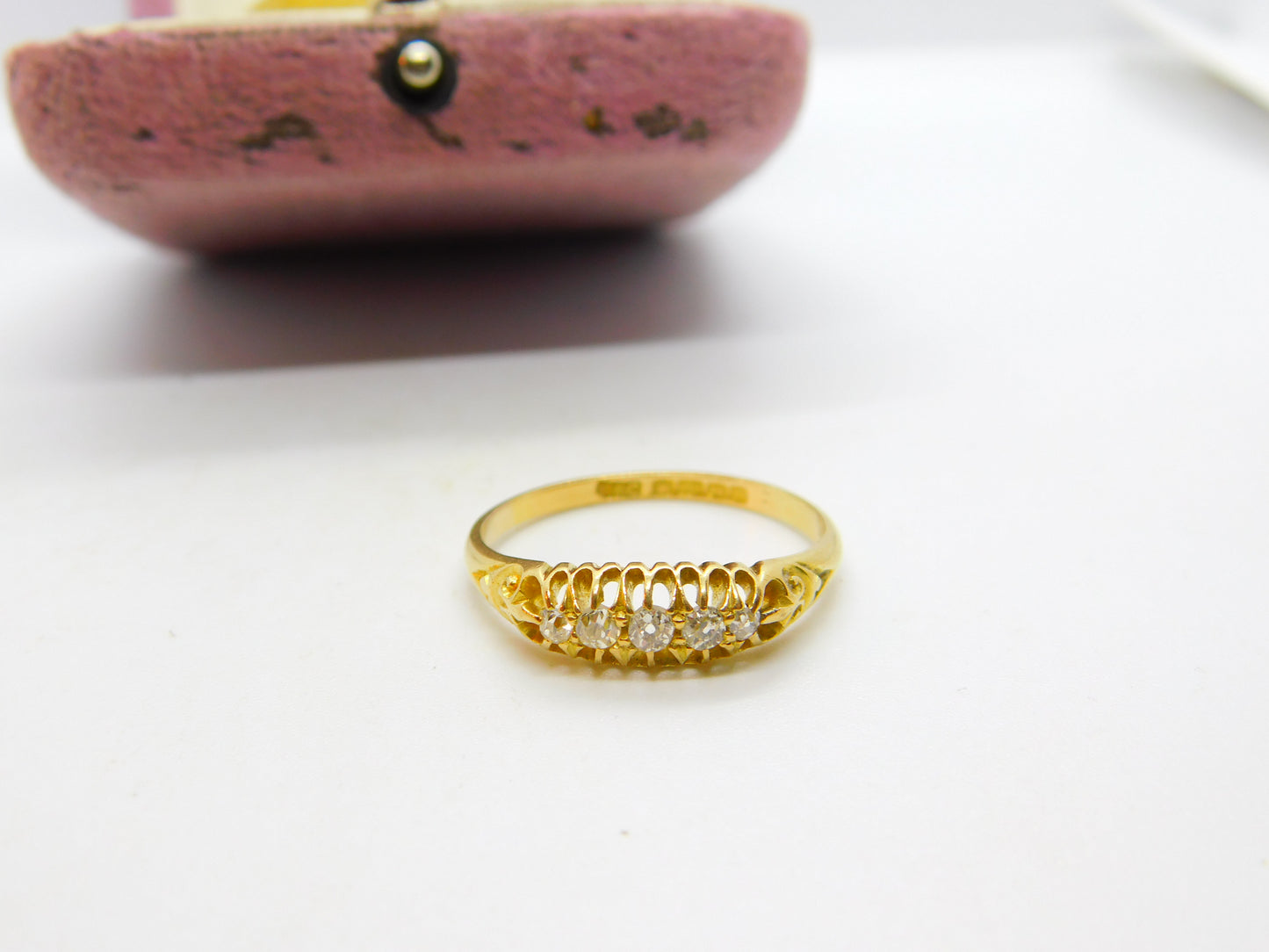 Edwardian 18ct Yellow Gold 0.3ct Five-Stone Diamond Boat Ring 1910 Birmingham