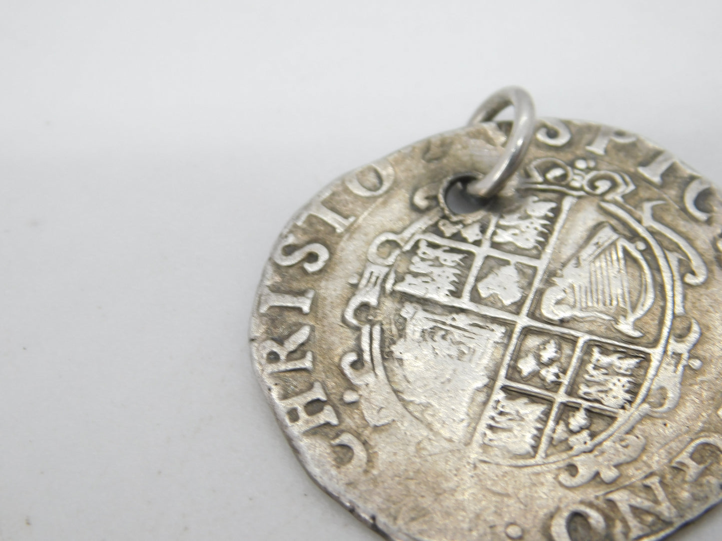King Charles I .925 Silver York Mint Shilling Coin Fob Pendant Antique 1643-44