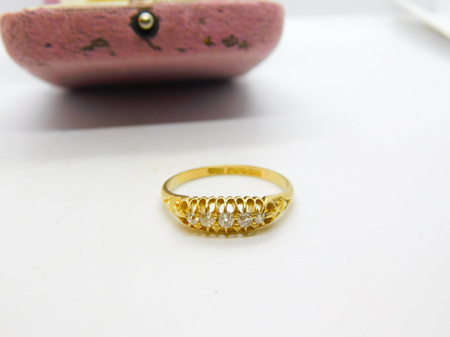 Edwardian 18ct Yellow Gold 0.3ct Five-Stone Diamond Boat Ring 1910 Birmingham