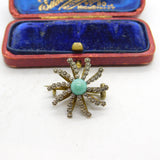 Victorian Sterling Silver Gilt, Pyrite & Turquoise Spray Brooch c1880 Antique