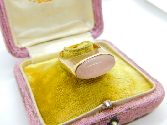 9ct Yellow Gold Cabochon Rose Quartz Signet Ring 1971 Birmingham Vintage