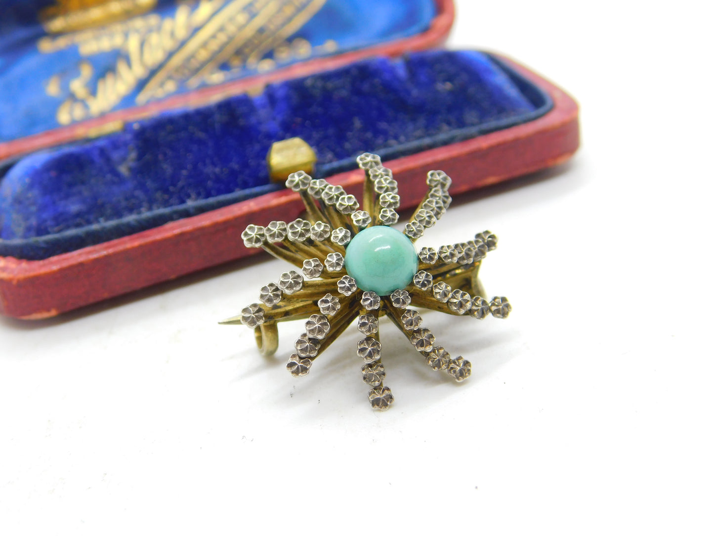 Victorian Sterling Silver Gilt, Pyrite & Turquoise Spray Brooch c1880 Antique