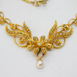 Edwardian 15ct Yellow Gold & Seed Pearl Floral Dress Necklace Antique c1910