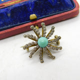 Victorian Sterling Silver Gilt, Pyrite & Turquoise Spray Brooch c1880 Antique