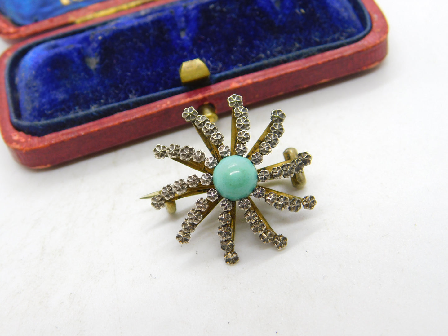 Victorian Sterling Silver Gilt, Pyrite & Turquoise Spray Brooch c1880 Antique