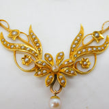 Edwardian 15ct Yellow Gold & Seed Pearl Floral Dress Necklace Antique c1910