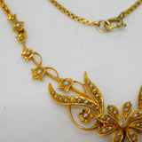 Edwardian 15ct Yellow Gold & Seed Pearl Floral Dress Necklace Antique c1910