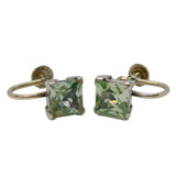 Art Deco 14ct White Gold & Square-Cut Green Sapphire Screw-Back Earrings Antique