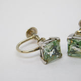 Art Deco 14ct White Gold & Square-Cut Green Sapphire Screw-Back Earrings Antique