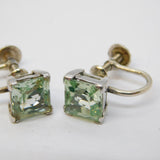 Art Deco 14ct White Gold & Square-Cut Green Sapphire Screw-Back Earrings Antique