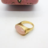 9ct Yellow Gold Cabochon Rose Quartz Signet Ring 1971 Birmingham Vintage