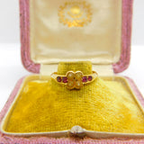 Victorian 18ct Yellow Gold, Seed Pearl & Ruby Floral Ring 1891 Birmingham
