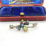 Victorian Sterling Silver, Opal, Turquoise & Garnet Insect Bug Brooch c1890