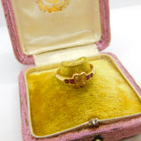 Victorian 18ct Yellow Gold, Seed Pearl & Ruby Floral Ring 1891 Birmingham