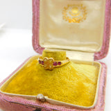 Victorian 18ct Yellow Gold, Seed Pearl & Ruby Floral Ring 1891 Birmingham