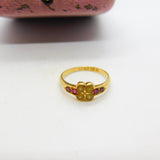 Victorian 18ct Yellow Gold, Seed Pearl & Ruby Floral Ring 1891 Birmingham
