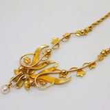 Edwardian 15ct Yellow Gold & Seed Pearl Floral Dress Necklace Antique c1910