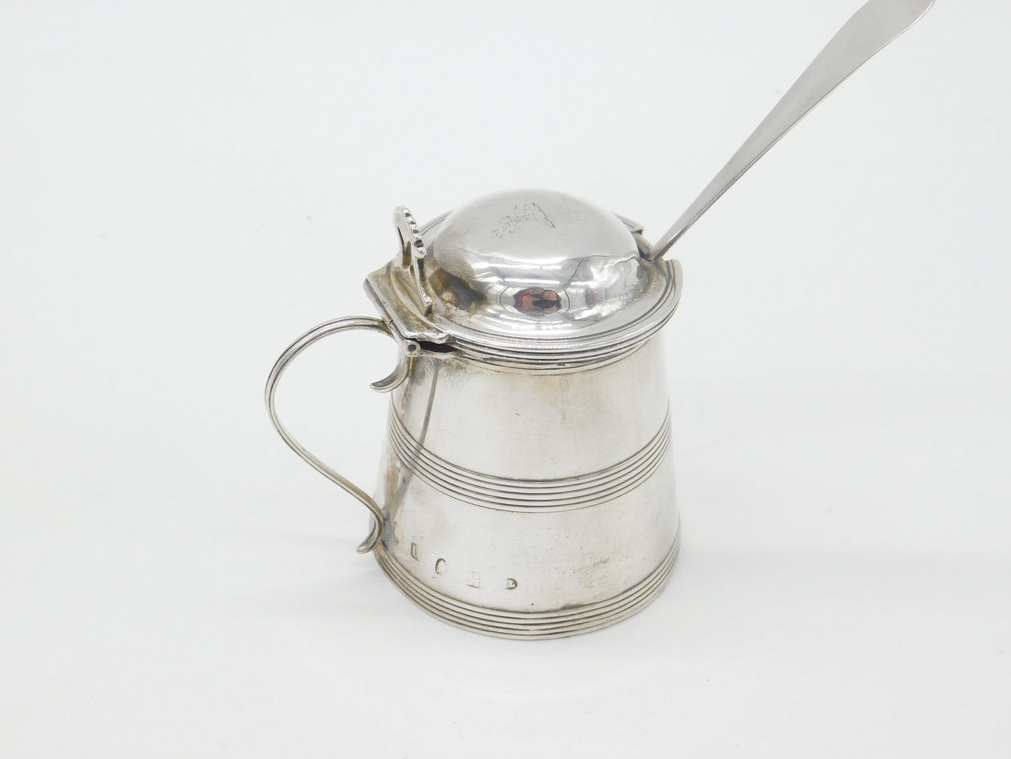 Georgian Sterling Silver Barrel Form Mustard Pot Antique 1788 London Crested