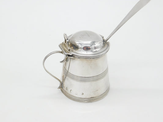 Georgian Sterling Silver Barrel Form Mustard Pot Antique 1788 London Crested