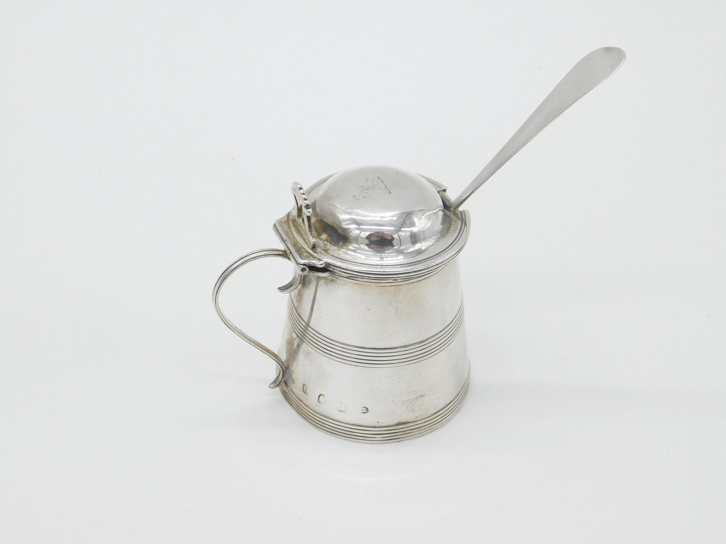 Georgian Sterling Silver Barrel Form Mustard Pot Antique 1788 London Crested