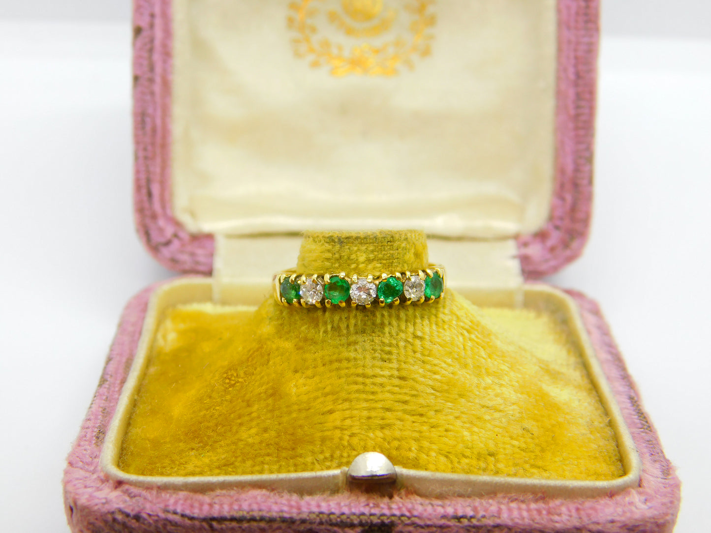 18ct Yellow Gold, 0.3ct Diamond & Emerald Half Eternity Ring 1987 Birmingham