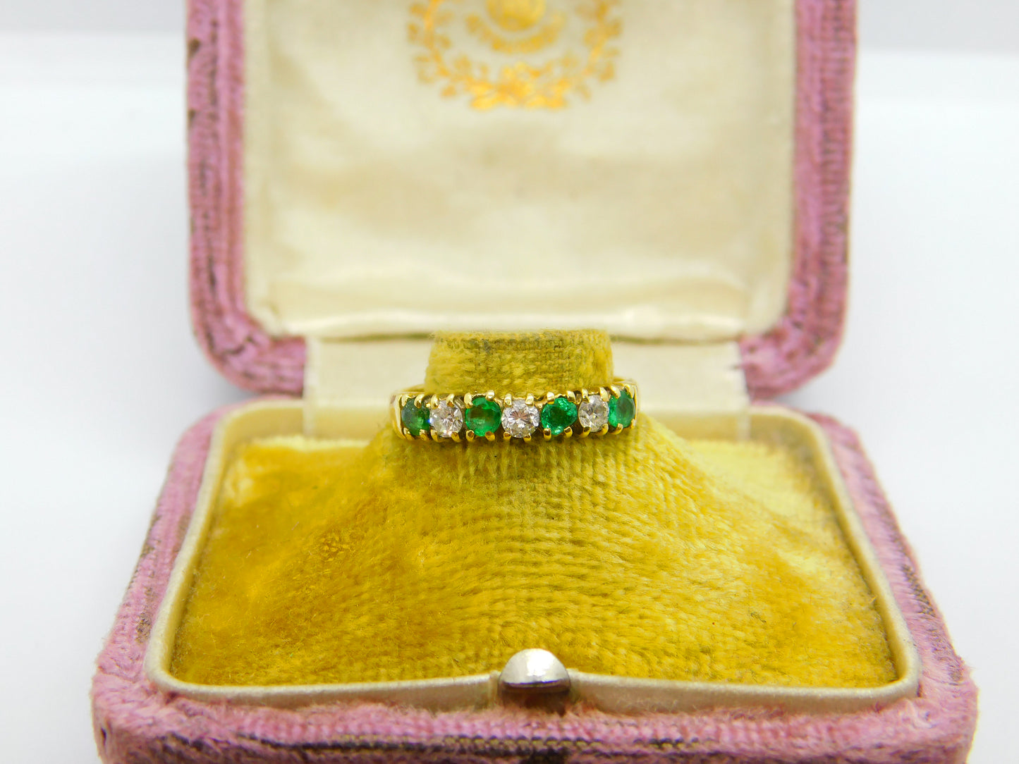 18ct Yellow Gold, 0.3ct Diamond & Emerald Half Eternity Ring 1987 Birmingham