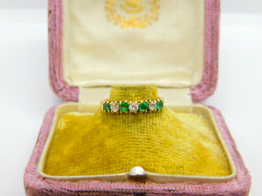 18ct Yellow Gold, 0.3ct Diamond & Emerald Half Eternity Ring 1987 Birmingham