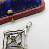 Edwardian Sterling Silver, Topaz & Spinel Set Lavalier Drop Pendant c1910