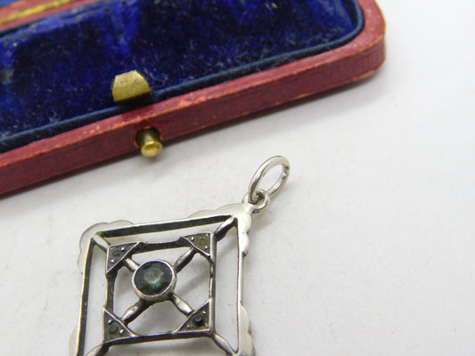 Edwardian Sterling Silver, Topaz & Spinel Set Lavalier Drop Pendant c1910