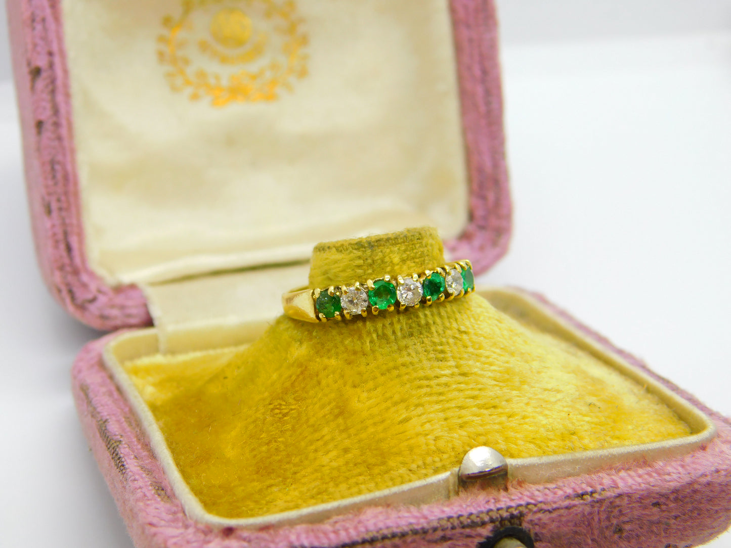 18ct Yellow Gold, 0.3ct Diamond & Emerald Half Eternity Ring 1987 Birmingham