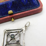 Edwardian Sterling Silver, Topaz & Spinel Set Lavalier Drop Pendant c1910