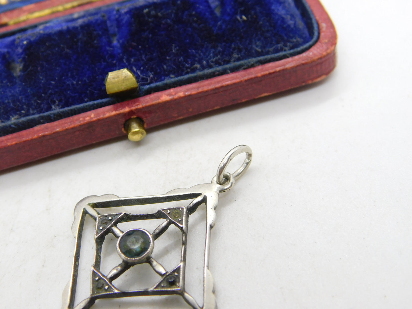 Edwardian Sterling Silver, Topaz & Spinel Set Lavalier Drop Pendant c1910