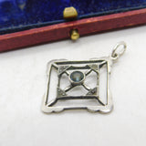 Edwardian Sterling Silver, Topaz & Spinel Set Lavalier Drop Pendant c1910