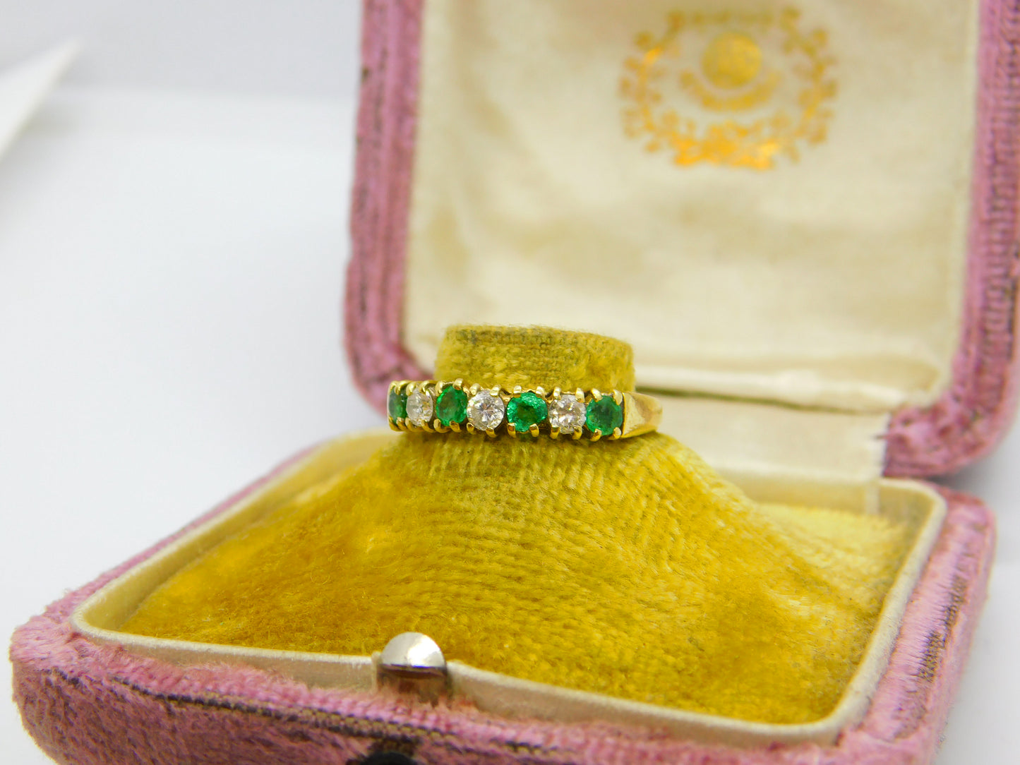 18ct Yellow Gold, 0.3ct Diamond & Emerald Half Eternity Ring 1987 Birmingham