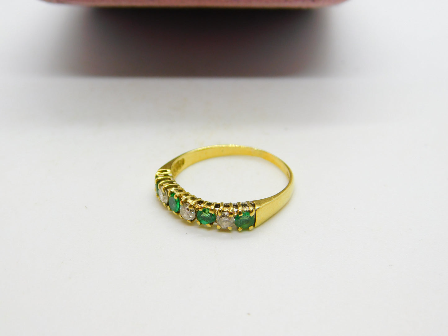 18ct Yellow Gold, 0.3ct Diamond & Emerald Half Eternity Ring 1987 Birmingham