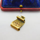 14ct Yellow Gold 'I Love You, My Sweet' Scroll Charm Pendant Vintage c1970