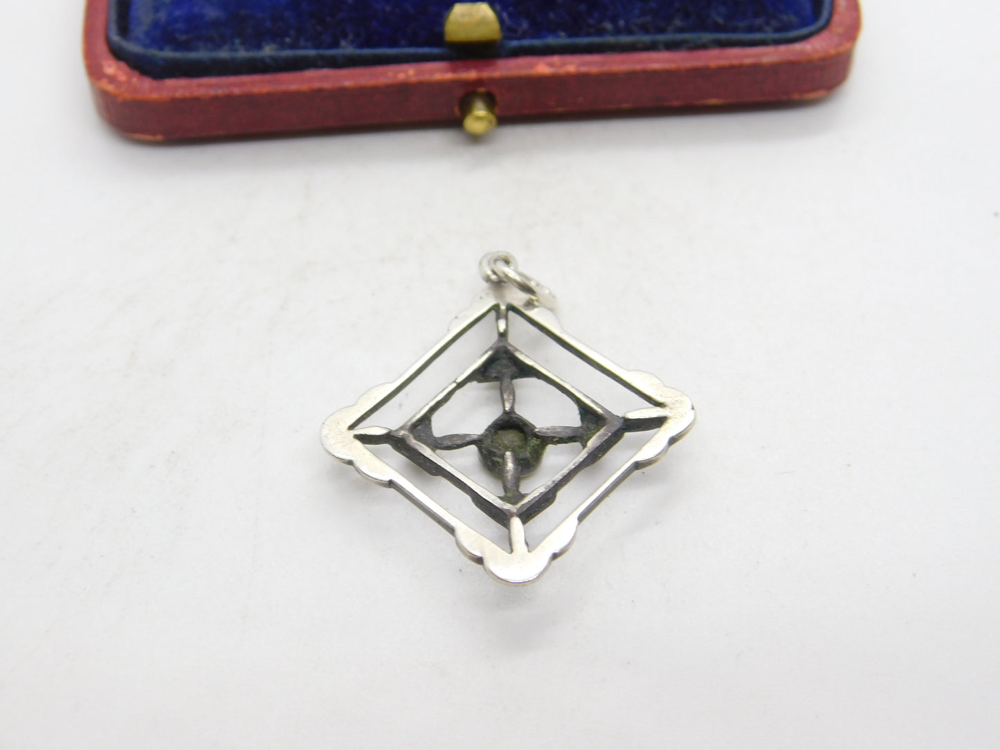 Edwardian Sterling Silver, Topaz & Spinel Set Lavalier Drop Pendant c1910