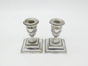 Pair of Victorian Sterling Silver Swag & Bow Candlesticks 1899 Birmingham