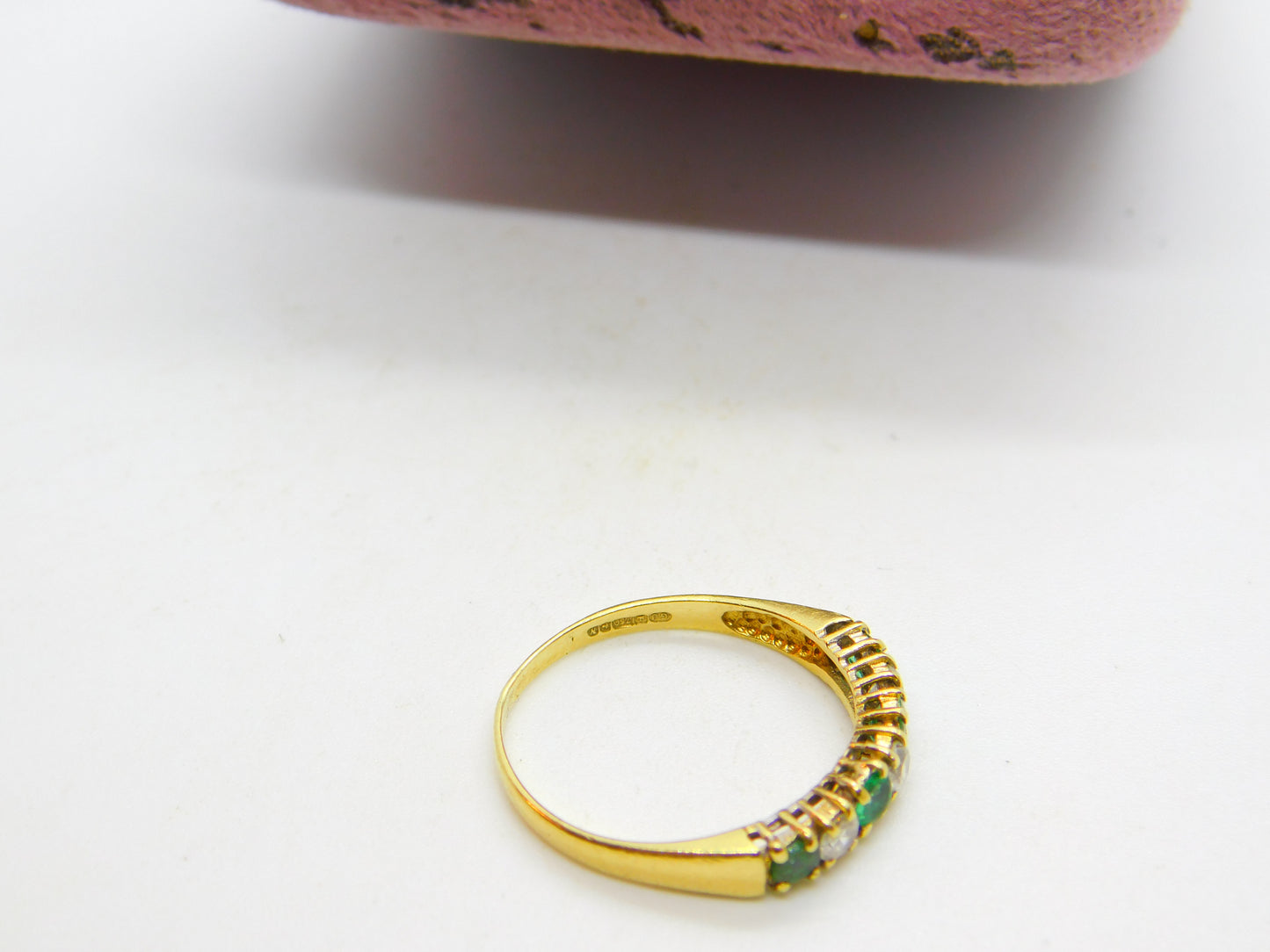 18ct Yellow Gold, 0.3ct Diamond & Emerald Half Eternity Ring 1987 Birmingham