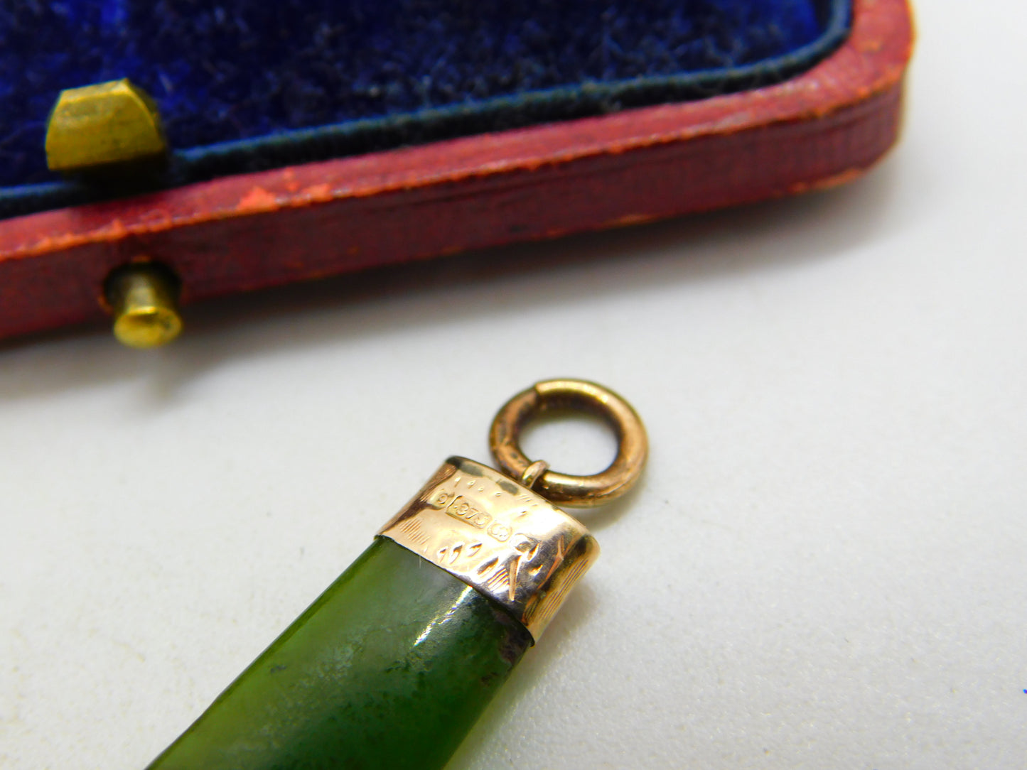 Edwardian 9ct Rose Gold & New Zealand Nephrite Jade Pendant 1905 Birmingham