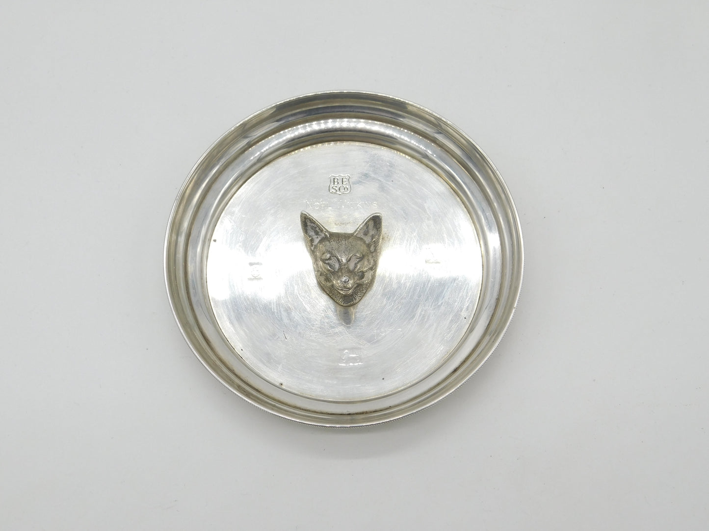 Sterling SIlver Fox Mask Ashtray VWH Hunt Service Engraving Vintage 1973