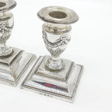 Pair of Victorian Sterling Silver Swag & Bow Candlesticks 1899 Birmingham