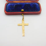 Fern Leaf Pattern 9ct Yellow Gold Cross Pendant Antique Victorian c1890