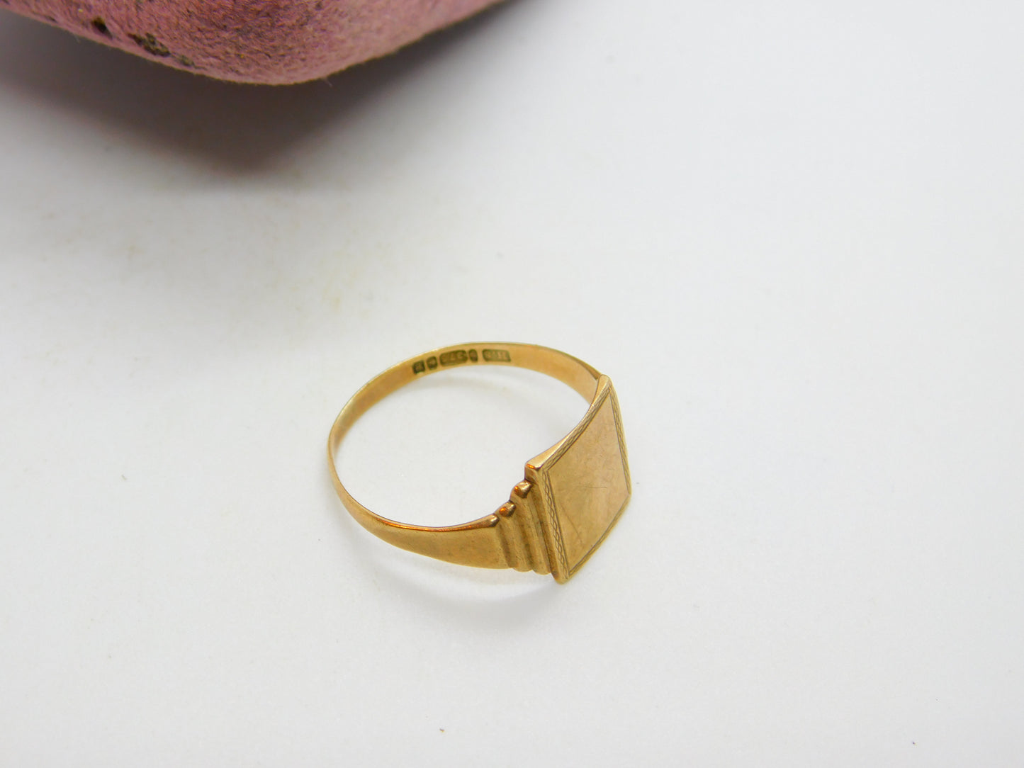 9ct Yellow Gold Square Blank Signet Ring 1951 Birmingham Size U 1/2 UK